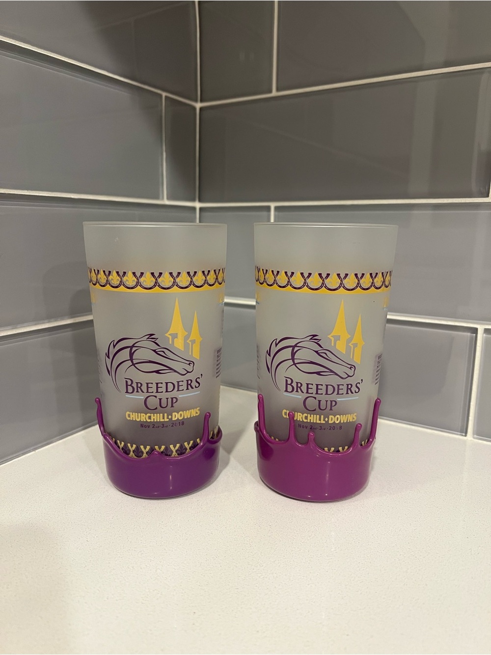 Churchill Downs 2018 Breeder Cup Purple Frosted Glasses (Set of 2)